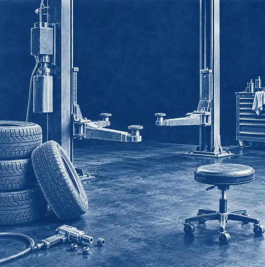 Illustration of auto repair shops equipment and workspace